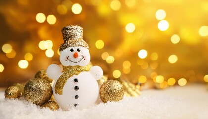 Obraz premium joyous snowman in a glittering golden wonderland with festive ornaments