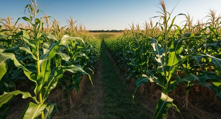 Naklejka premium Wind rustling through tall corn stalks in field