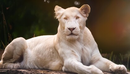 a majestic albino lioness reclining with a focused and intense gaze ai generated digital art