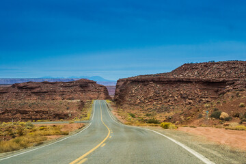 Winding road into Monument Valley of Arizona, USA
