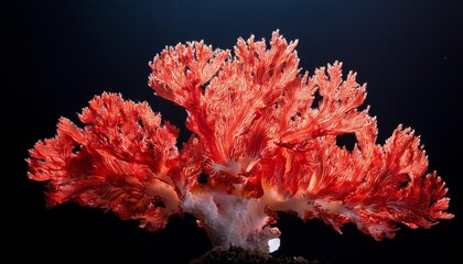 beautiful red coral on black background illuminated with the contour light