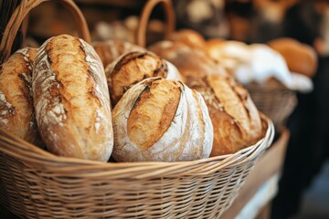 Freshly Baked Bread in Rustic Baskets