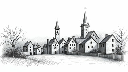 Obraz premium Sketch drawn church in the city