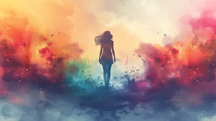 human flying free chakra abstract mind mental health soul healing spiritual imagine dream inspire energy emotion holistic connected universe art watercolor painting illustration color aura rainbow