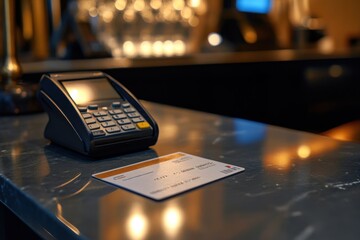 Payment Terminal and Credit Card on Marble Counter
