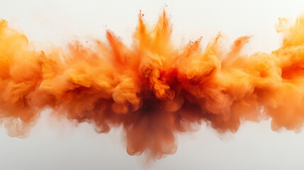 Fototapeta premium abstract image of a yellow powder explosion captured in mid-burst. The explosion should spread outwards symmetrically with dense clouds of red pigment radiating from the center