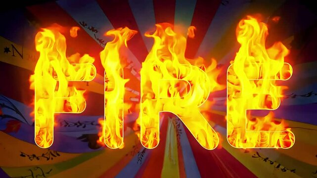 Word FIRE is made up of burning letters on a bright background, creating a bold and dynamic visual impac