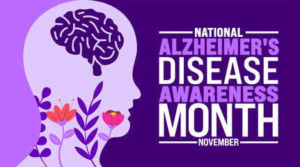 National Alzheimer's Disease Awareness Month background or banner design template is observed every year in November. Holiday concept. Template for card, poster, placard, template.