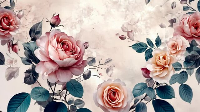 A floral illustration with several pink roses on a white background