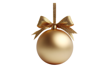 gold Christmas ball with ribbon and a bow, isolated on background. Generative AI