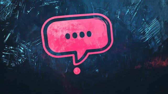 A pink speech bubble with four dots sits on a blue background