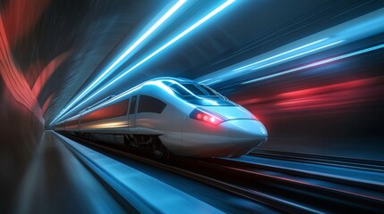Futuristic Train in a High-Speed Tunnel