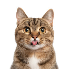 Obraz premium A playful cat with big eyes sticking out its tongue, showcasing its charming personality and fun character.