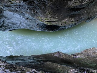 The Aare River Canyon or Aare Gorge in the Haslital Alpine Valley and in the Bernese Highlands - Meiringen, Switzerland (Aareschlucht im Haslital und im Berner Oberland - Schweiz)