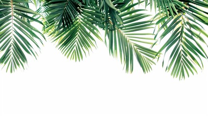 Nature’s Summer Wonder: The Exotic Foliage of Palm Leaves Against a Serene Green Tropical Background, with a Space for Text in the Center  