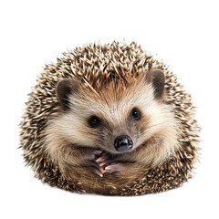 Obraz premium Cute hedgehog with its spiky back and small, curious face, curled up in a cozy spot. isolated on transparency background