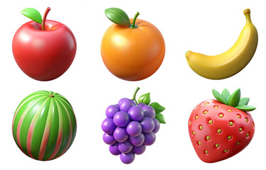 3d render set of Fruit Set isolated on transparent background Cartoon Illustration in plastic style