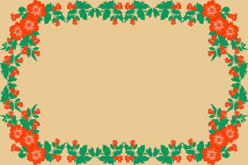 A Vibrant Floral Frame Design with Green Leaves and Pink Flowers for Invitations and Greeting Cards.