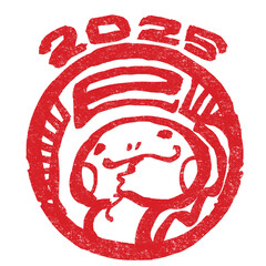 巳年の年賀状素材　まる判子風　赤2025