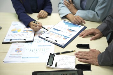 Group of business people discussing work and agreeing to work together. Business people discussing...
