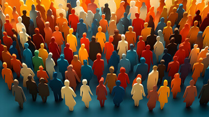 Fototapeta premium A diverse crowd of stylized figures in vibrant colors.