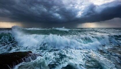 turbulent sea waves under brooding stormy sky