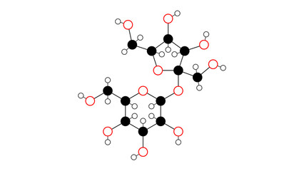 Naklejka premium sucrose molecule, structural chemical formula, ball-and-stick model, isolated image disaccharide