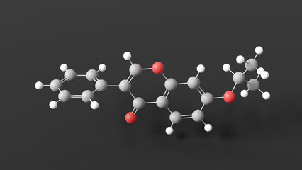 ipriflavone molecule 3d, molecular structure, ball and stick model, structural chemical formula synthetic isoflavone