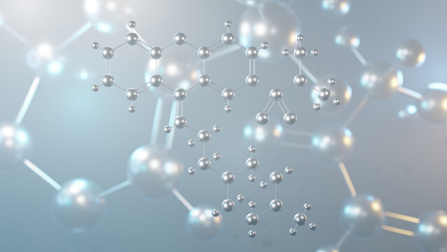 tiotixene molecular structure, 3d model molecule, thiothixene, structural chemical formula view from a microscope