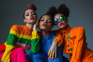Obraz premium Fashion images of women wearing colorful clothing, representing LGBTQ+ people