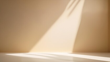 minimalistic abstract light beige golden background for product presentation incident light from the window on the wall and floor