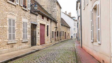 Obraz premium Historic houses long cobblestone street in ancient town Beaune in Burgundy region in France