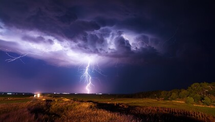 Obraz premium huge thunderstorm hits at night