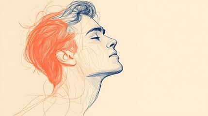 A continuous line art portrait of a man’s profile, sharp and clean lines, simplified features capturing his expression, minimalist style with no additional elements,