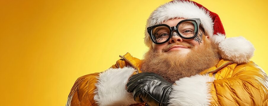 Funny Hipster Santa Claus Wearing Oversized Glasses and a Goofy Smile, Perfect for Christmas Cards, Social Media, and More - Powered by Adobe