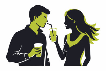 Man and Woman drinking silhouette vector on white background.