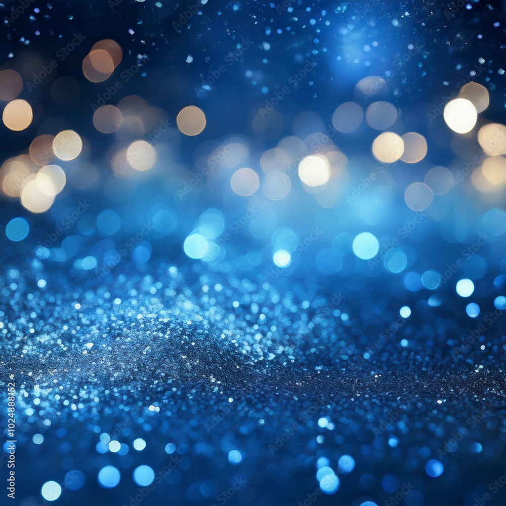 Wall mural a mesmerizing abstract background with blue glitter and bokeh lights creating a dreamy and sparkling