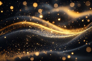Naklejka premium Abstract Black and Gold Glitter Background with Bokeh Lights