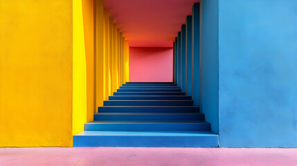 Vibrant architectural staircase with colorful walls and steps.