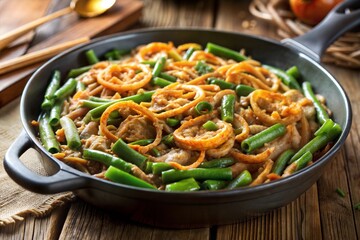 Stir-fried green beans and noodles perfect side dish for thanksgiving