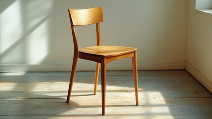 Wooden chair sitting in a room with a window