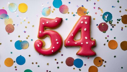 Naklejka premium Decorated cookie, number 54, image for birthday or anniversary celebration