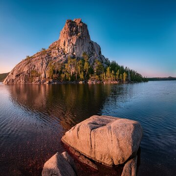 close up photo of stone mountain on lake borovoe