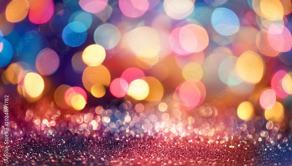 Sticker beautiful festive bokeh and specs of light on the colorful background