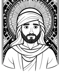 Vector illustration of Jesus Christ with cross in vintage style for coloring book