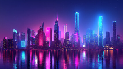 Fototapeta premium Futuristic cyberpunk skyline with neon lights
