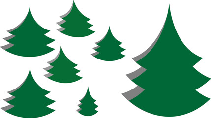 A collection of green Christmas trees with shadows. The concept of the new Year