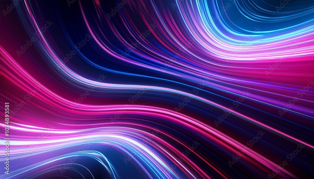 Canvas Prints fast moving neon light trails in pink purple and blue hues curving and twisting over a dark surface 