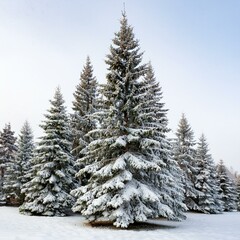 Fototapeta premium fir tree covered snow on a white background christmas trees in snow