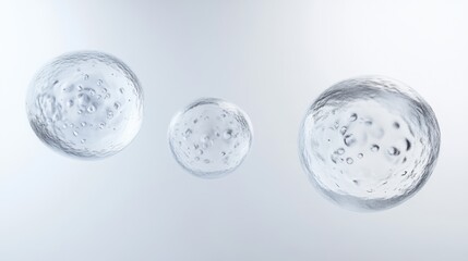 Minimalistic 3D image of human stem cells differentiating on a clean background. Ideal for themes of cellular therapy and medical advancements.